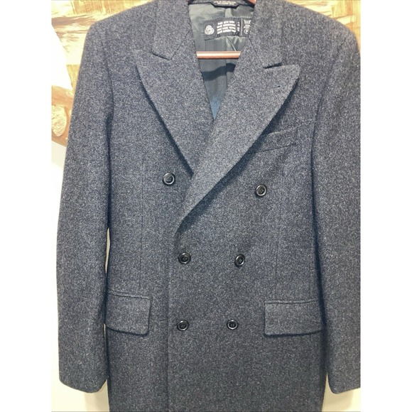 Vintage 80s Pure Wool Overcoat Men's 40R Double Breasted European American Male - Picture 11 of 11